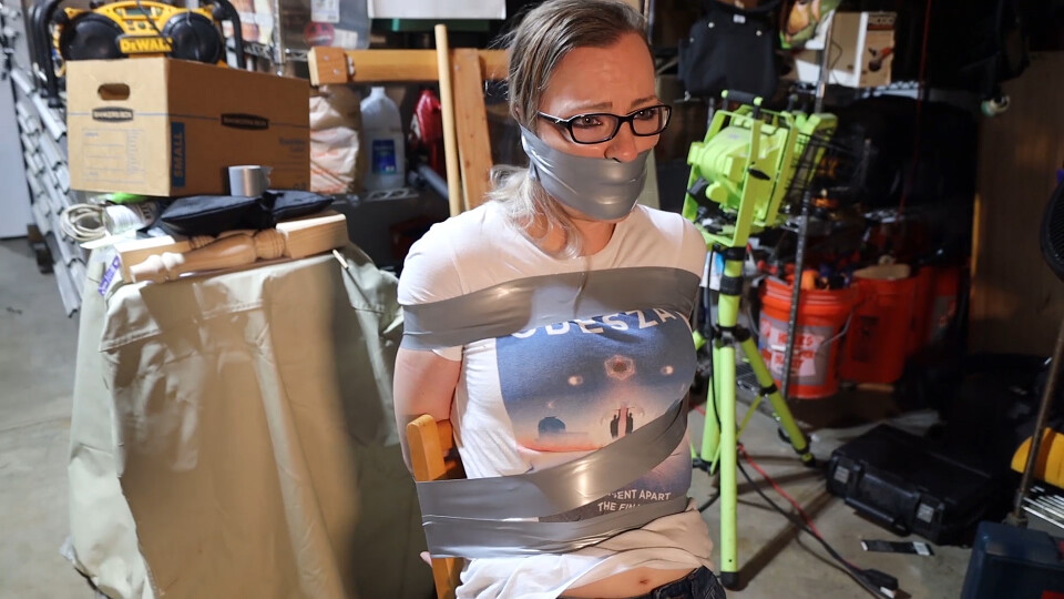 Cruelly taped up to a chair and wraparound tape gagged, Summer will spend the hours in a dark basement until she gets rescued!